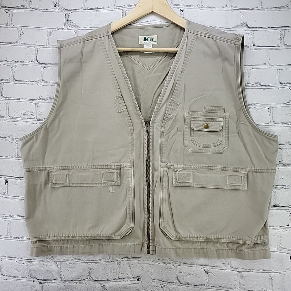 REI Mens Outdoor Vest Vintage Beige Mens Sz XXL 100% Cotton